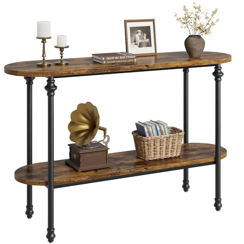 Console vintage à 2 niveaux avec rangement, table de canapé pour entrée