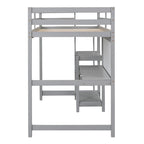 Lit mezzanine en bois avec étagères et bureau