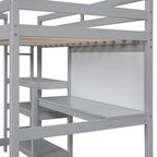 Lit mezzanine en bois avec étagères et bureau