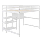 Lit mezzanine en bois avec étagères et bureau