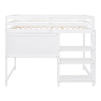 Lit mezzanine en bois avec étagères et bureau