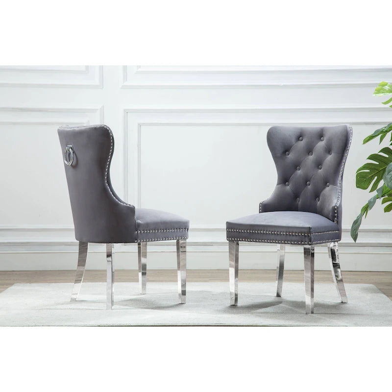 Lot de 2 chaises de salle à manger capitonnées en tissu avec pieds en bois
