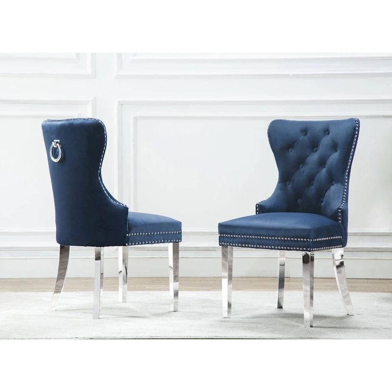 Lot de 2 chaises de salle à manger capitonnées en tissu avec pieds en bois