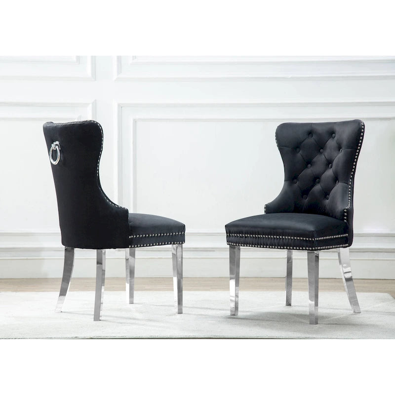 Lot de 2 chaises de salle à manger capitonnées en tissu avec pieds en bois