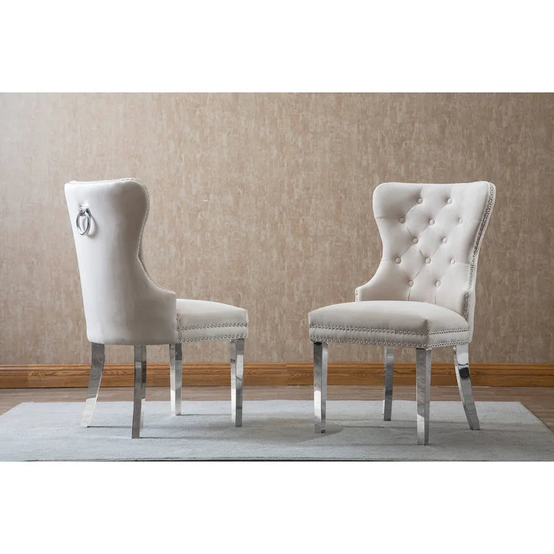 Lot de 2 chaises de salle à manger capitonnées en tissu avec pieds en bois