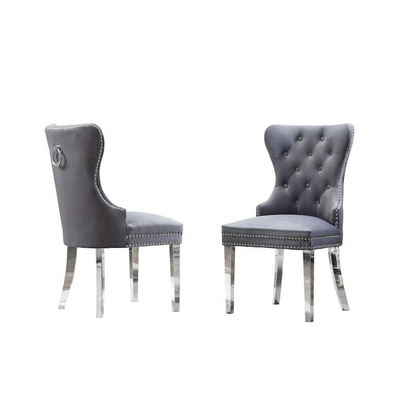 Lot de 2 chaises de salle à manger capitonnées en tissu avec pieds en bois