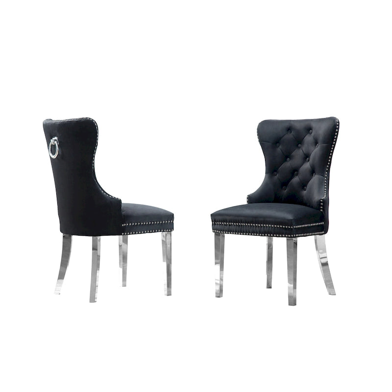 Lot de 2 chaises de salle à manger capitonnées en tissu avec pieds en bois