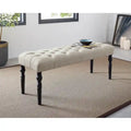 Banc de salle à manger en tissu tufté cuivre Sens, couleur sable, avec pieds tournés