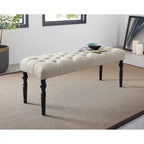 Banc de salle à manger en tissu tufté cuivre Sens, couleur sable, avec pieds tournés