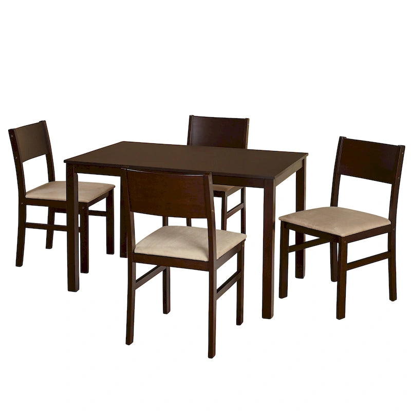 Ensemble de salle à manger 5 pièces en bois massif avec table et 4 chaises pour cuisine
