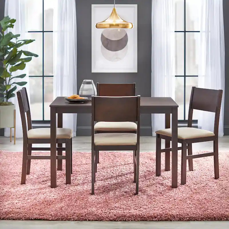 Ensemble de salle à manger 5 pièces en bois massif avec table et 4 chaises pour cuisine
