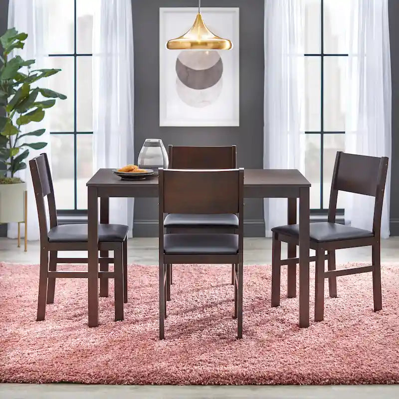 Ensemble de salle à manger 5 pièces en bois massif avec table et 4 chaises pour cuisine
