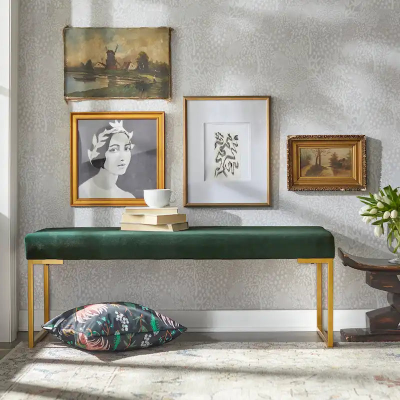 Banc d'entrée rembourré avec pieds en bois – Banc d'appoint moderne