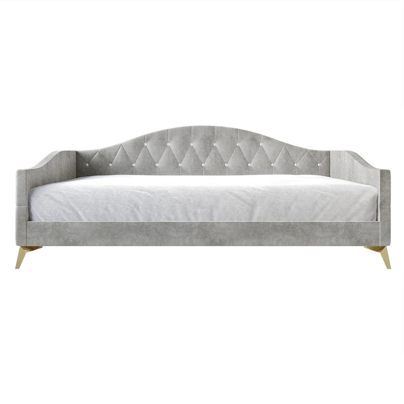 Lit de repos double rembourré avec capitonnage en cristal élégant – Style glamour