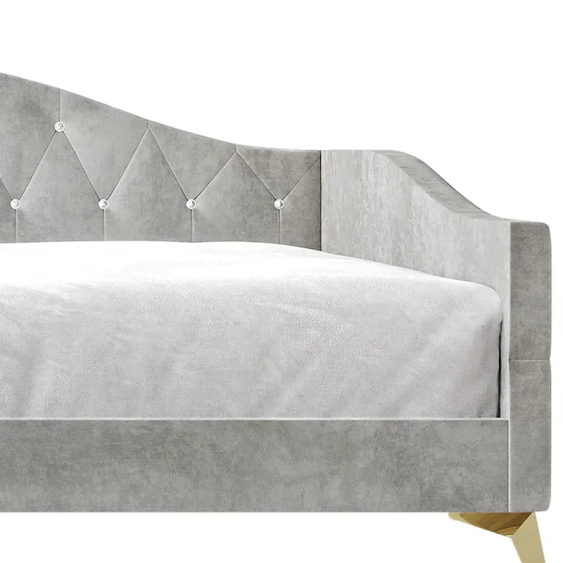 Lit de repos double rembourré avec capitonnage en cristal élégant – Style glamour