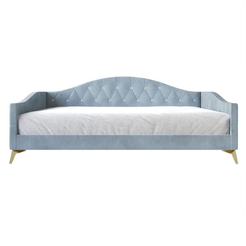 Lit de repos double rembourré avec capitonnage en cristal élégant – Style glamour