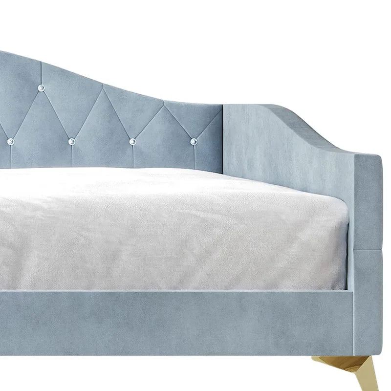 Lit de repos double rembourré avec capitonnage en cristal élégant – Style glamour