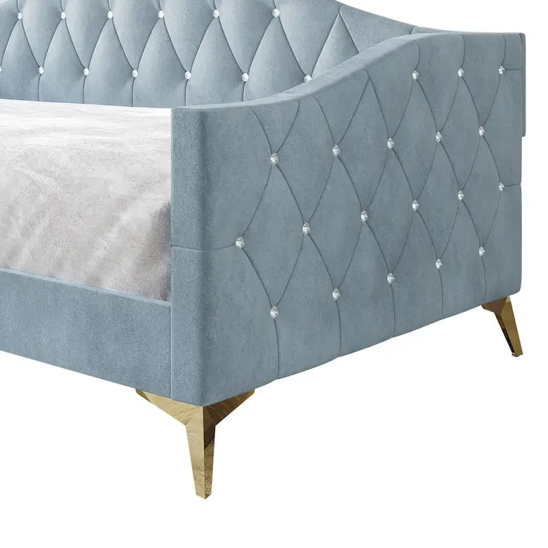 Lit de repos double rembourré avec capitonnage en cristal élégant – Style glamour