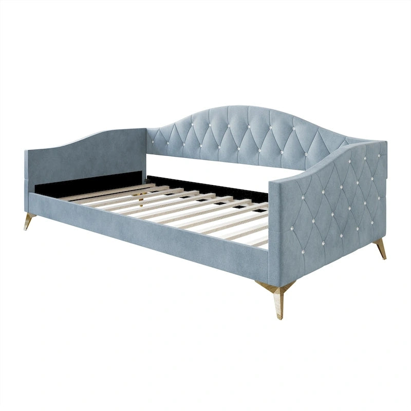 Lit de repos double rembourré avec capitonnage en cristal élégant – Style glamour
