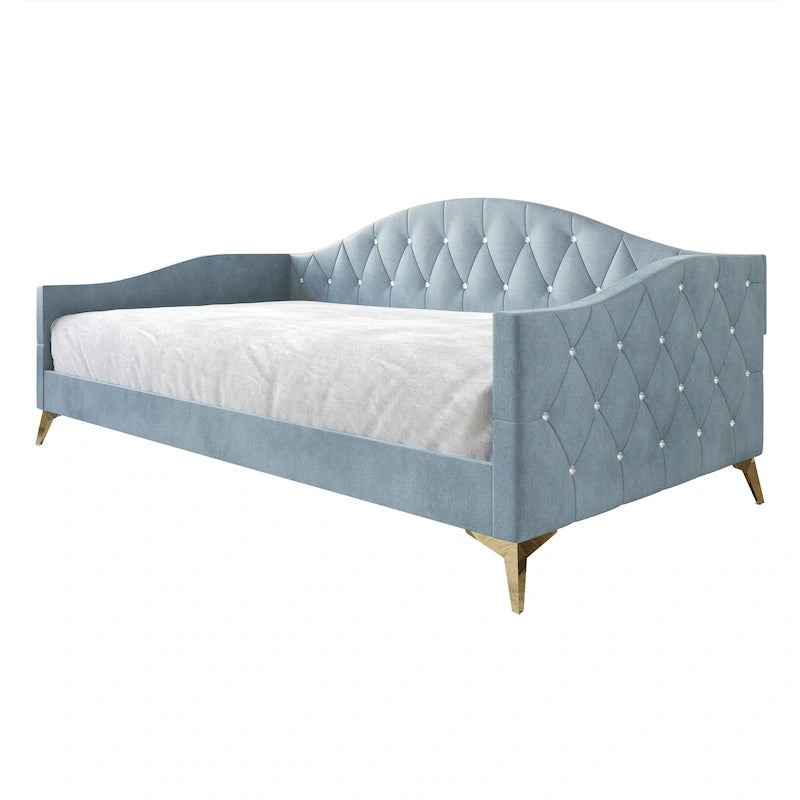 Lit de repos double rembourré avec capitonnage en cristal élégant – Style glamour