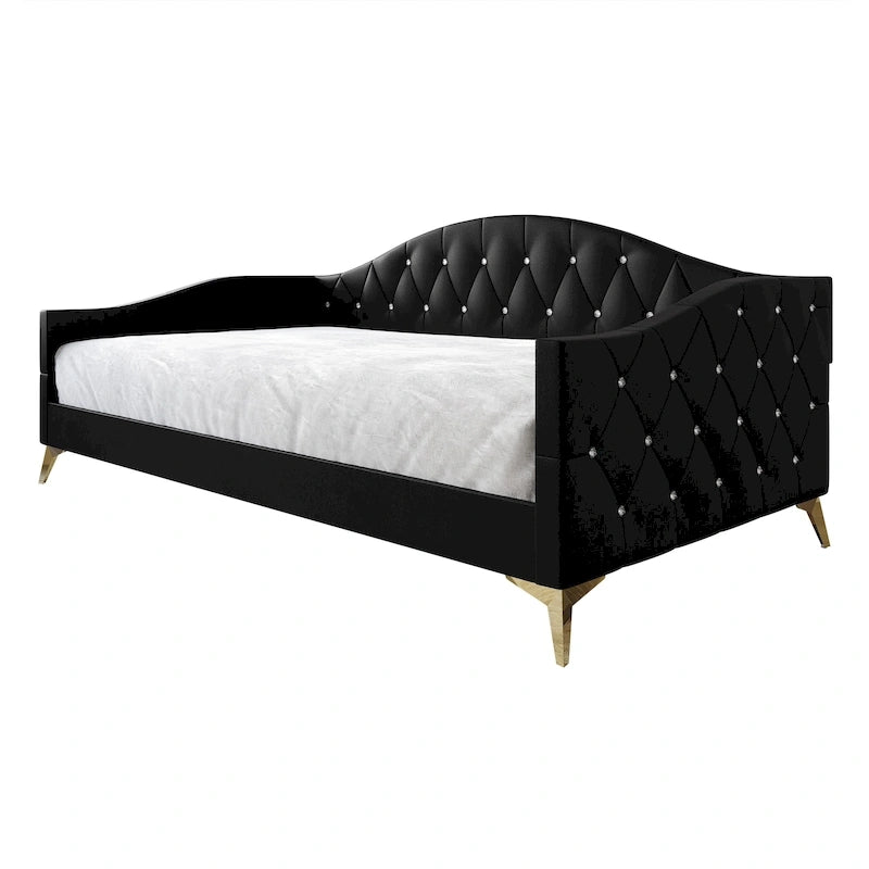 Lit de repos double rembourré avec capitonnage en cristal élégant – Style glamour