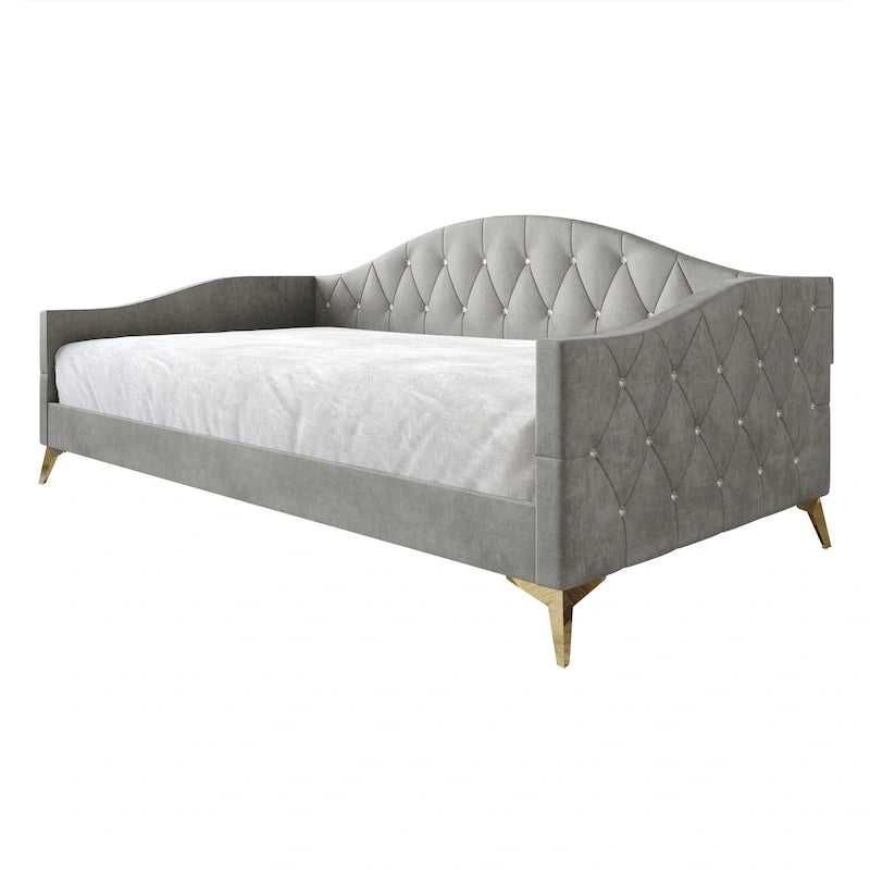 Lit de repos double rembourré avec capitonnage en cristal élégant – Style glamour