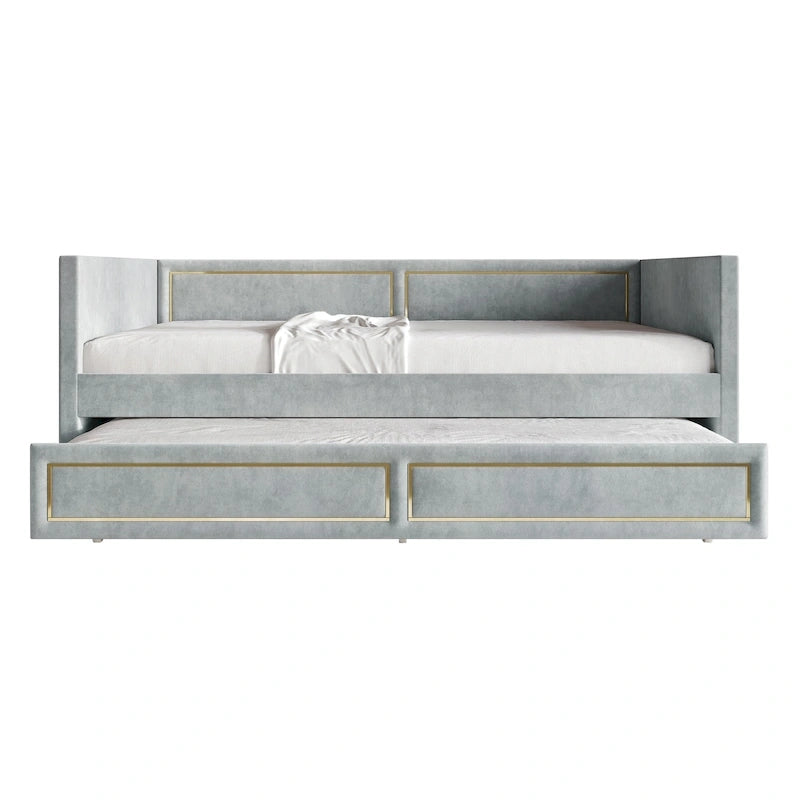Lit de repos double en velours de luxe avec lit gigogne – Design capitonné