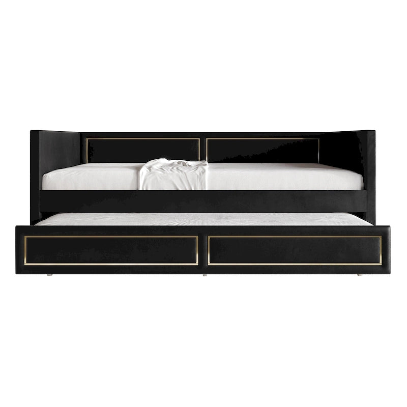 Lit de repos double en velours de luxe avec lit gigogne – Design capitonné