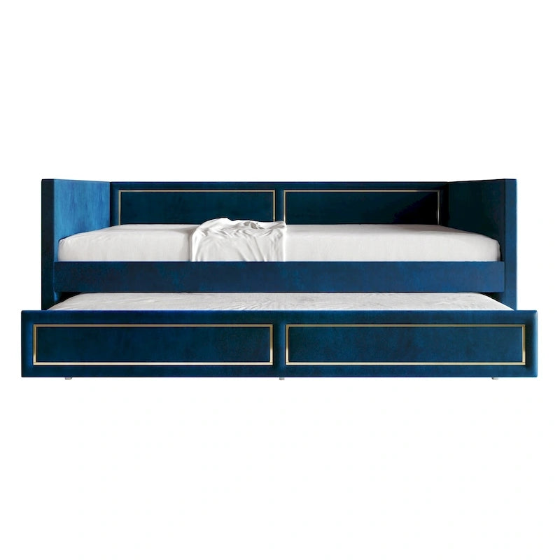Lit de repos double en velours de luxe avec lit gigogne – Design capitonné