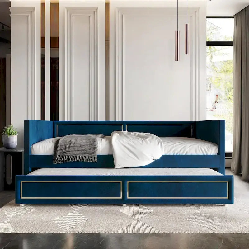 CraftPorch Deluxe Velvet Upholstered Twin Size Daybed with Trundle