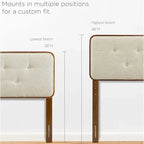 Tête de lit Glendale traditionnelle en tissu beige touffetée à boutons, taille grand lit, en bois de noyer