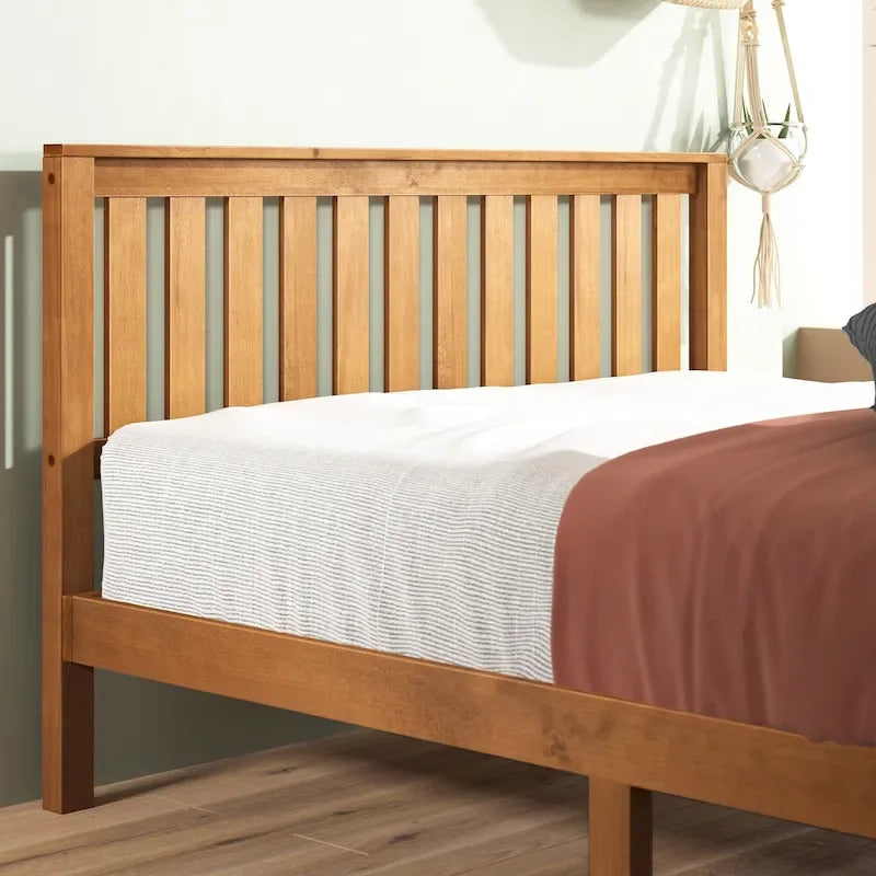 Cadre de lit plateforme rustique en pin avec tête de lit – Aucun sommier tapissier requis