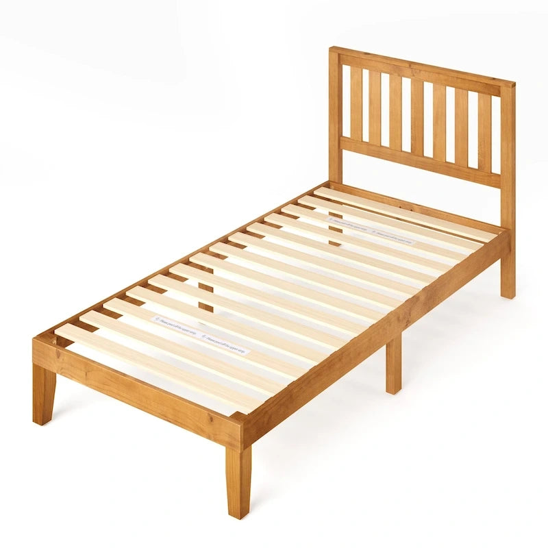 Cadre de lit plateforme rustique en pin avec tête de lit – Aucun sommier tapissier requis