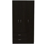Armoire 3 portes avec tiroirs, étagères et penderie