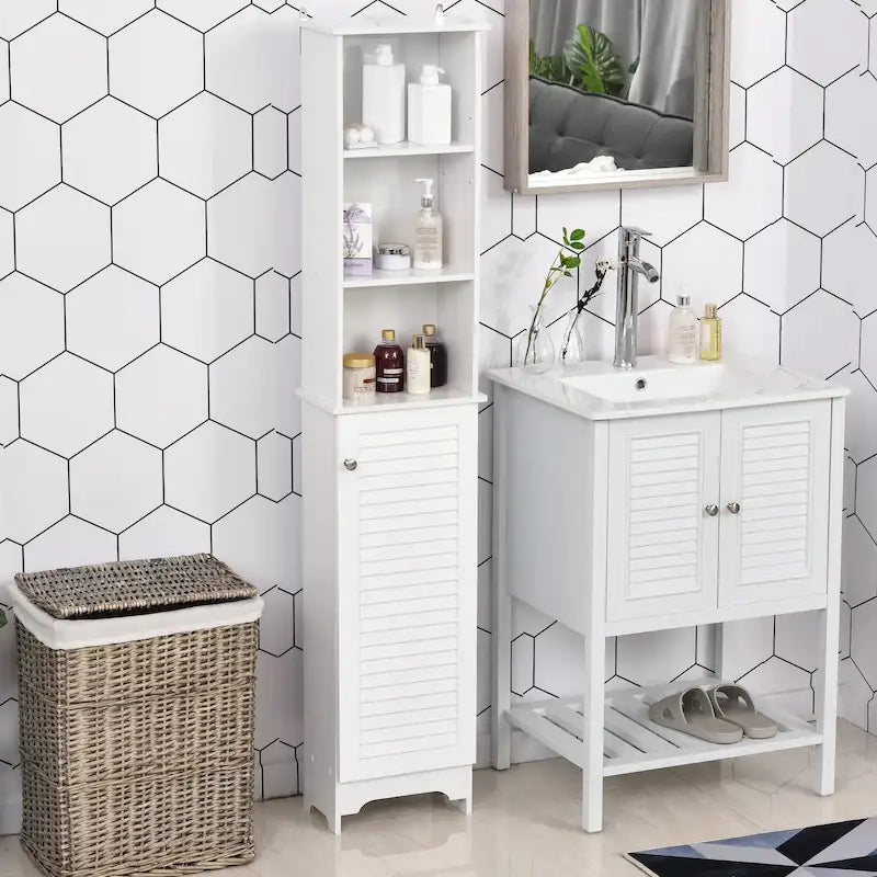 Colonne de rangement de salle de bain autoportante avec étagères réglables