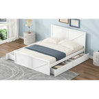 Lit plateforme double en bois avec quatre tiroirs de rangement et pieds de soutien, gris