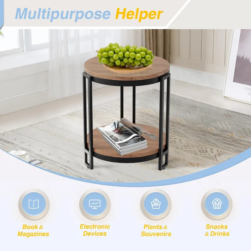 Tables d'appoint pour salon,Table d'appoint ronde,Table d'appoint ronde avec cadre en métal