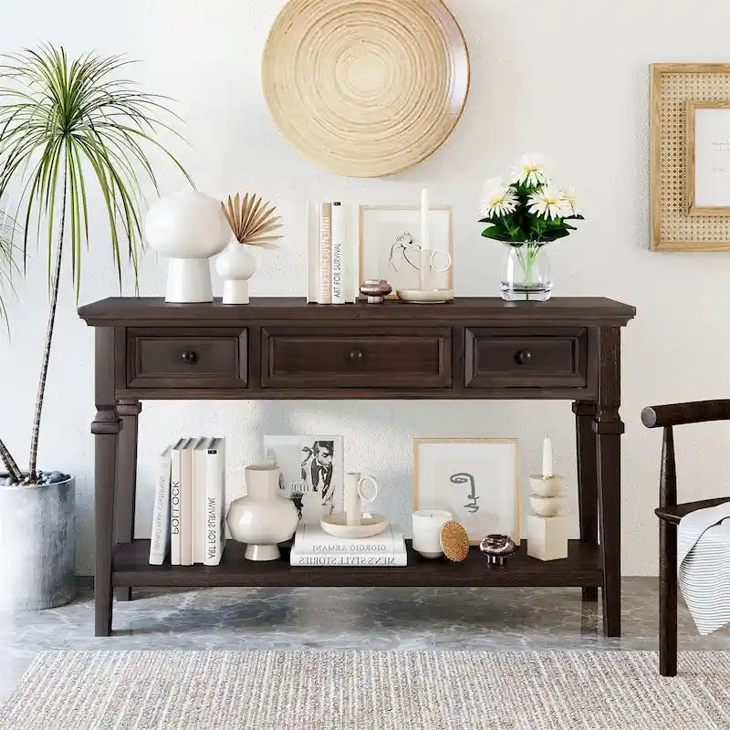 Console de style rétro Merax avec trois tiroirs supérieurs et une étagère inférieure