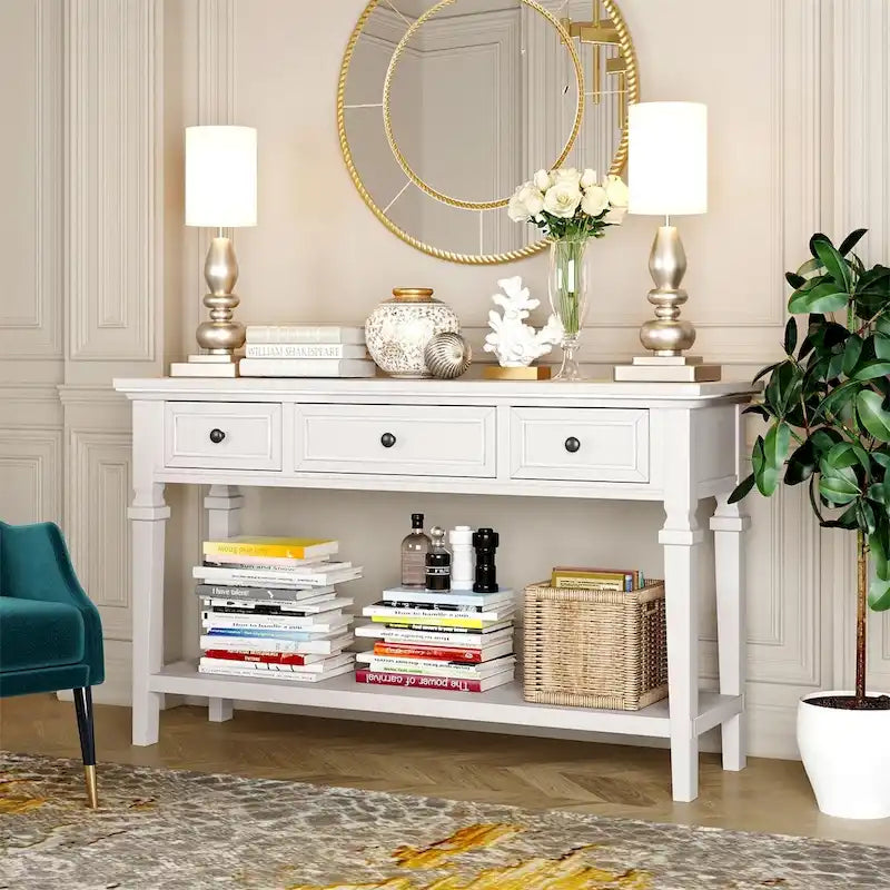 Console de style rétro Merax avec trois tiroirs supérieurs et une étagère inférieure