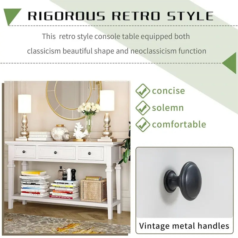 Console de style rétro Merax avec trois tiroirs supérieurs et une étagère inférieure