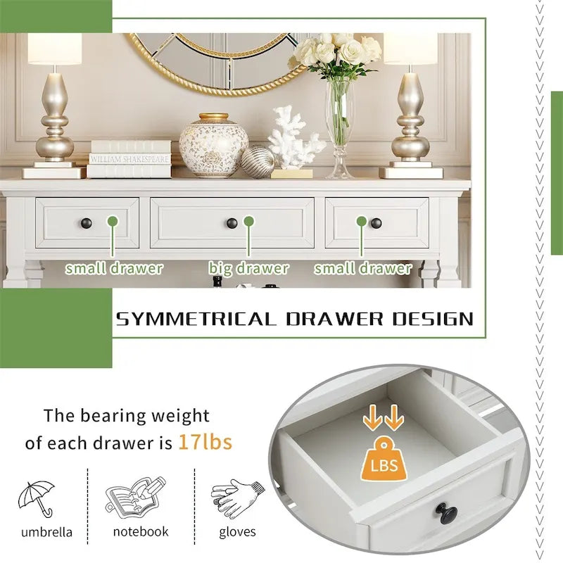 Console de style rétro Merax avec trois tiroirs supérieurs et une étagère inférieure