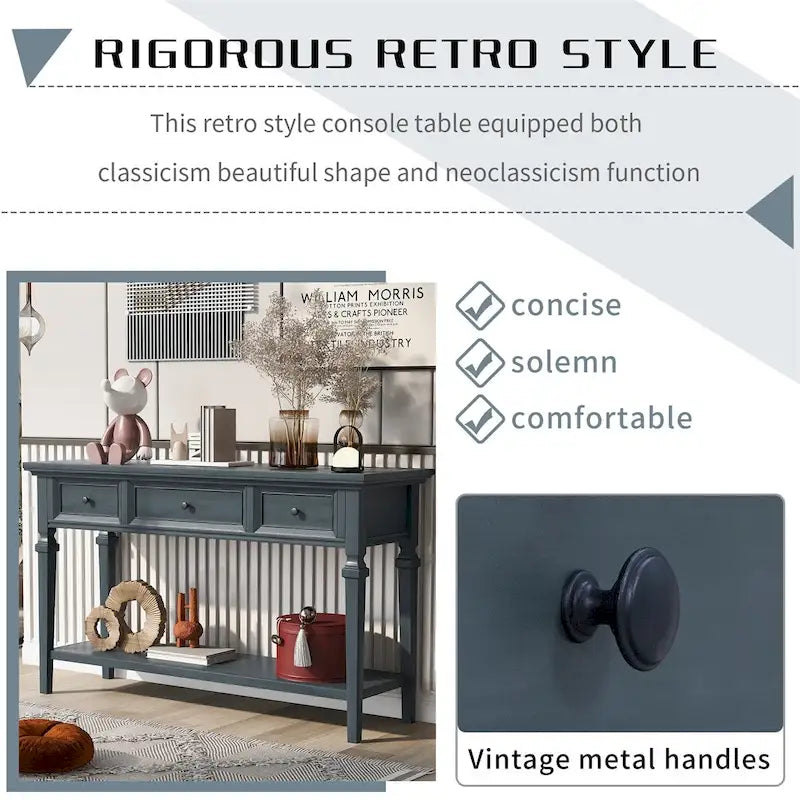 Console de style rétro Merax avec trois tiroirs supérieurs et une étagère inférieure