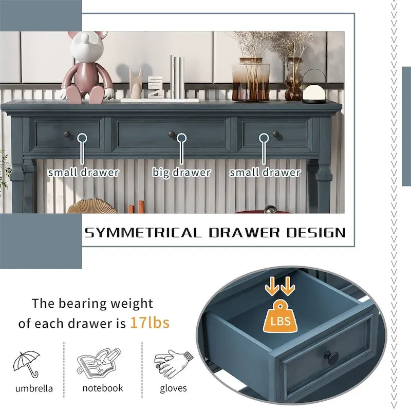Console de style rétro Merax avec trois tiroirs supérieurs et une étagère inférieure