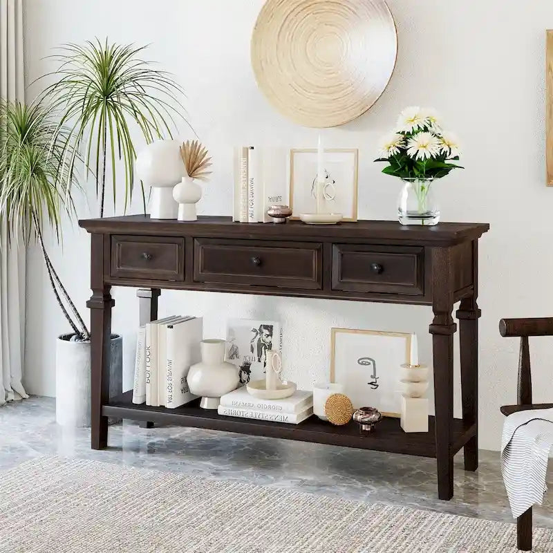 Console de style rétro Merax avec trois tiroirs supérieurs et une étagère inférieure