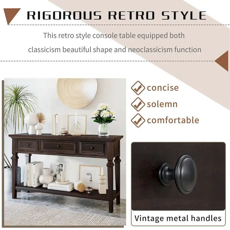 Console de style rétro Merax avec trois tiroirs supérieurs et une étagère inférieure
