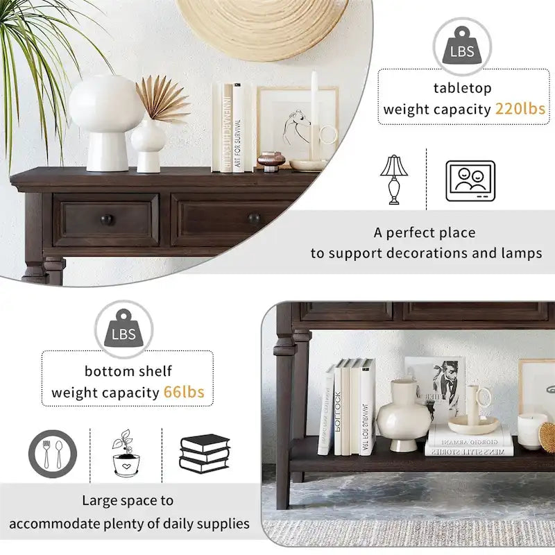Console de style rétro Merax avec trois tiroirs supérieurs et une étagère inférieure