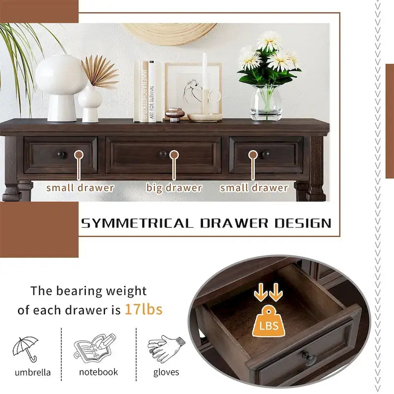 Console de style rétro Merax avec trois tiroirs supérieurs et une étagère inférieure