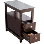 Table d'appoint de salon étroite rustique avec 2 tiroirs et 1 étagère ouverte pour petits espaces - N/A