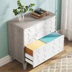 Meuble de classement latéral à 2 tiroirs pour format A4/Lettre/Légal, meuble de rangement de bureau blanc et gris, support d'imprimante