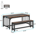 Table de cuisine de 140 cm avec 2 bancs, ensemble de salle à manger pour 4 à 6 personnes